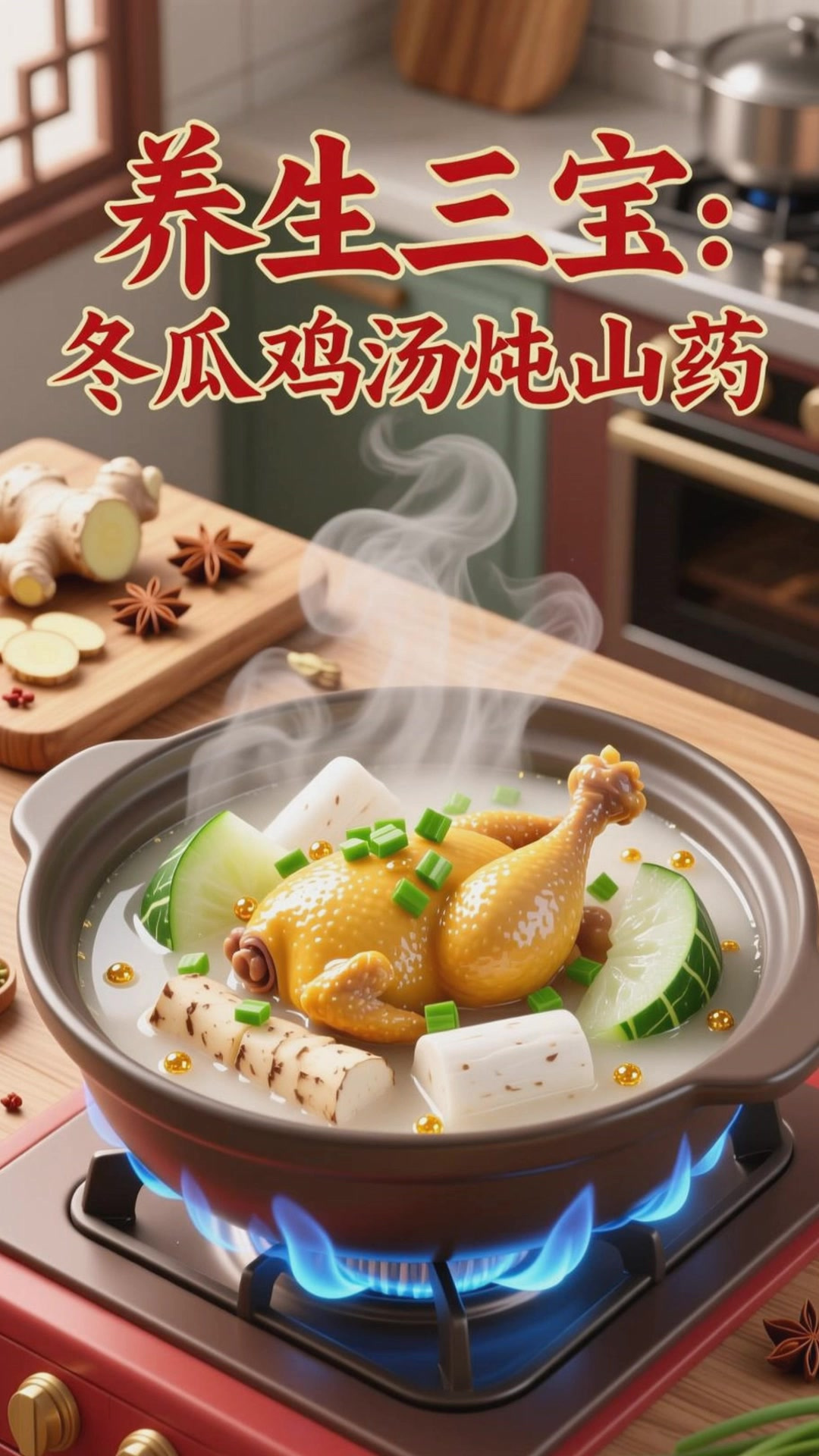 冬瓜炖鸡汤,加山药软糯超养胃