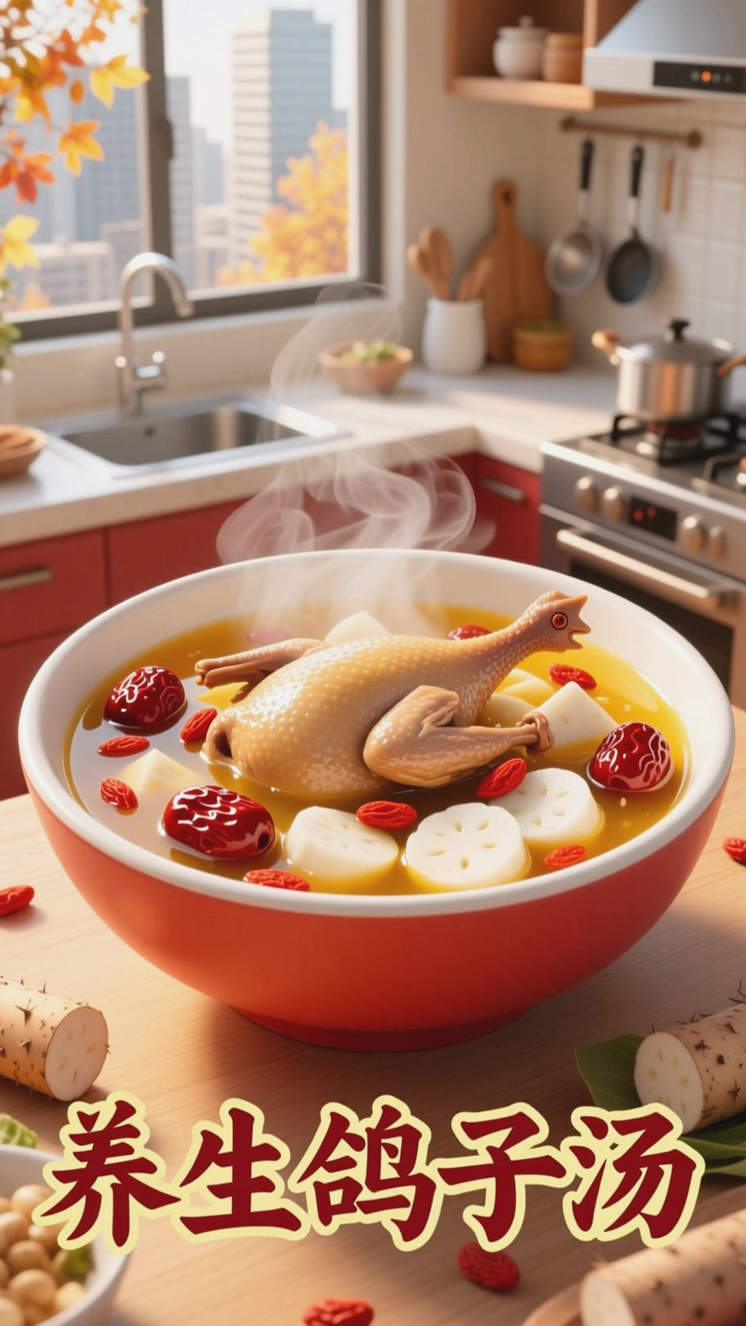 红枣枸杞山药炖鸽子汤，养生超滋养