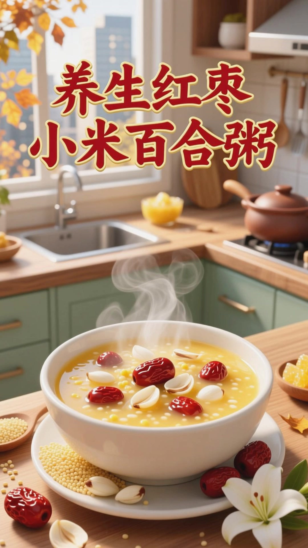红枣小米百合粥,香甜养生安神