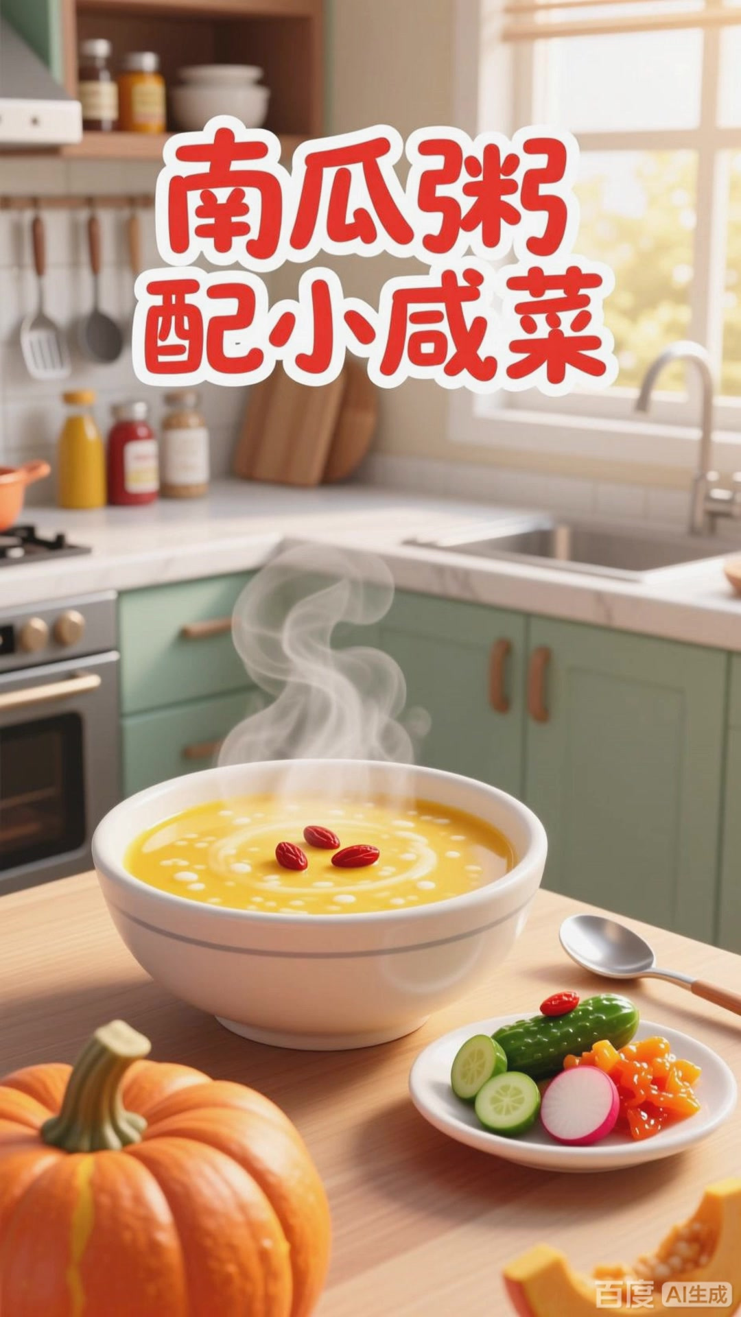 吃南瓜粥配小咸菜,清淡滋养