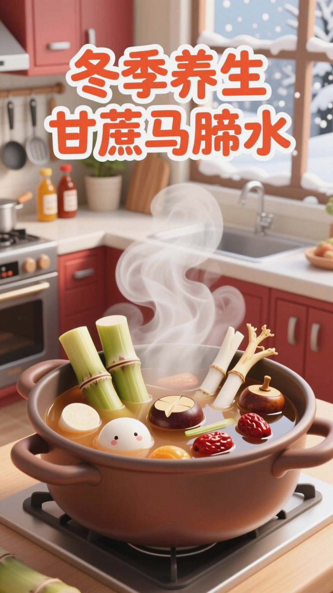 冬季煮甘蔗马蹄水，清甜润喉养生