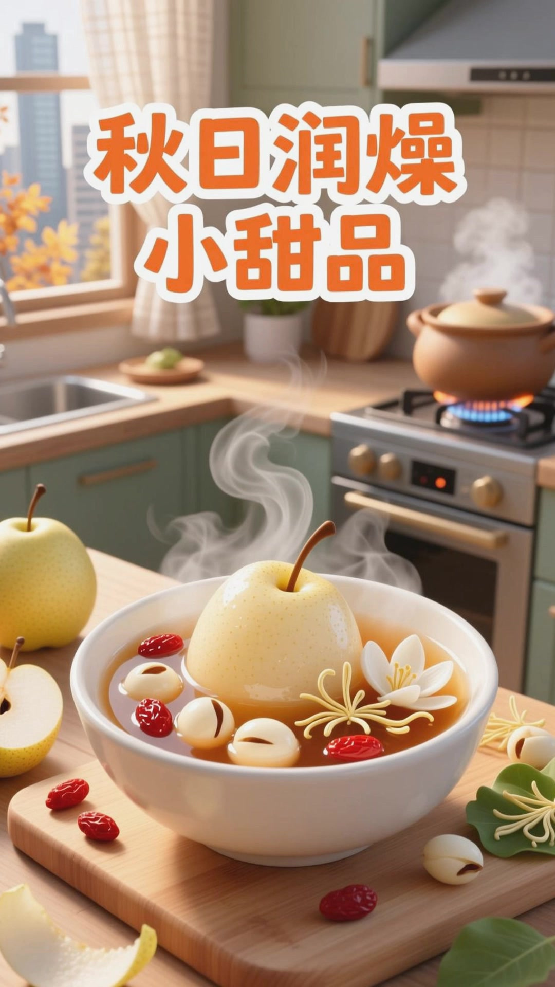 莲子百合冰糖炖雪梨，三重养生超滋润