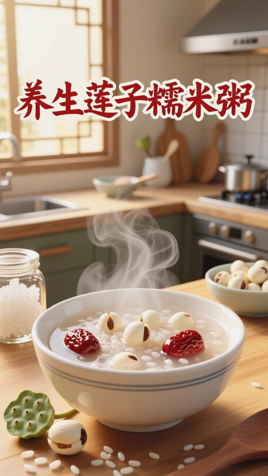 莲子配糯米煮粥,香甜软糯健康养生安神