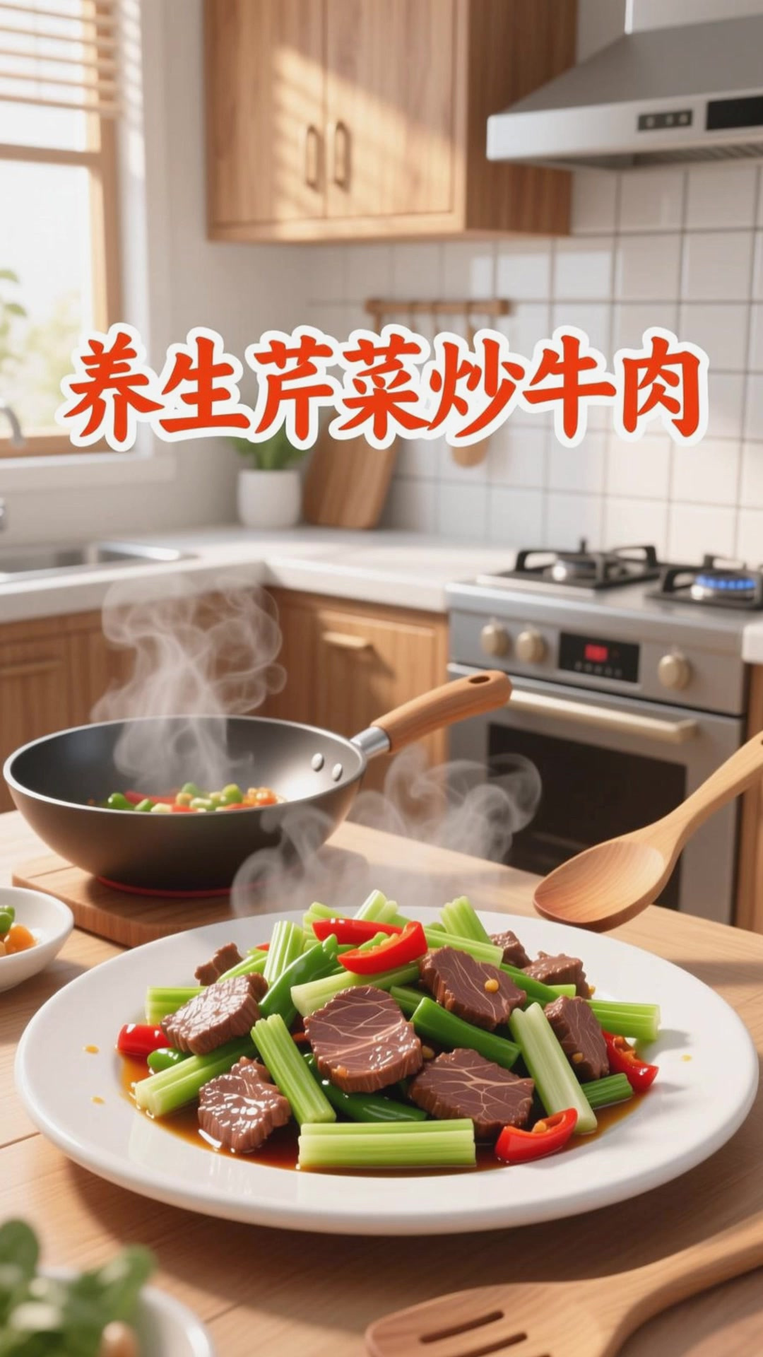 芹菜炒牛肉，加青椒香辣入味