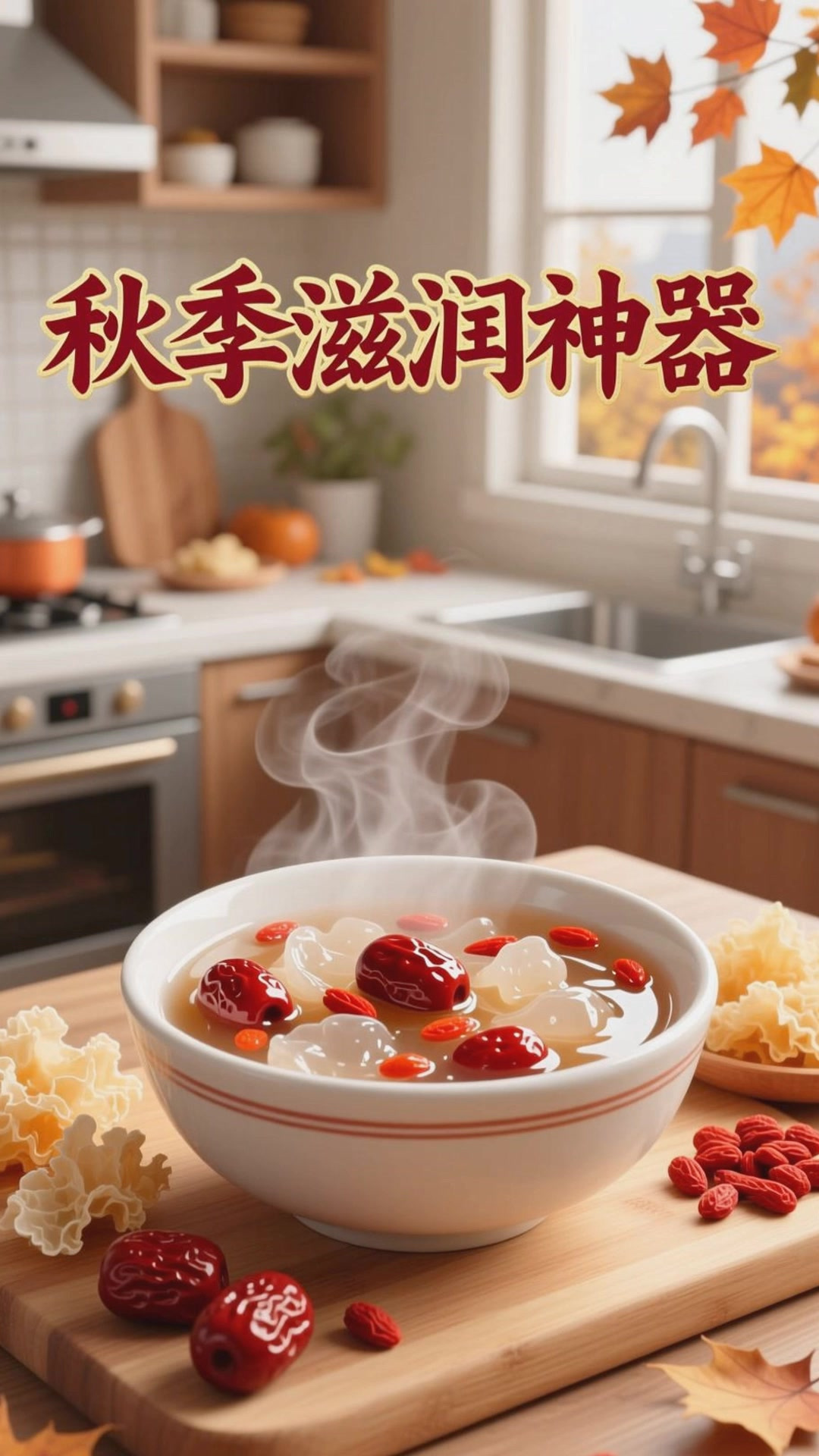 秋季养生滋润，银耳红枣枸杞羹