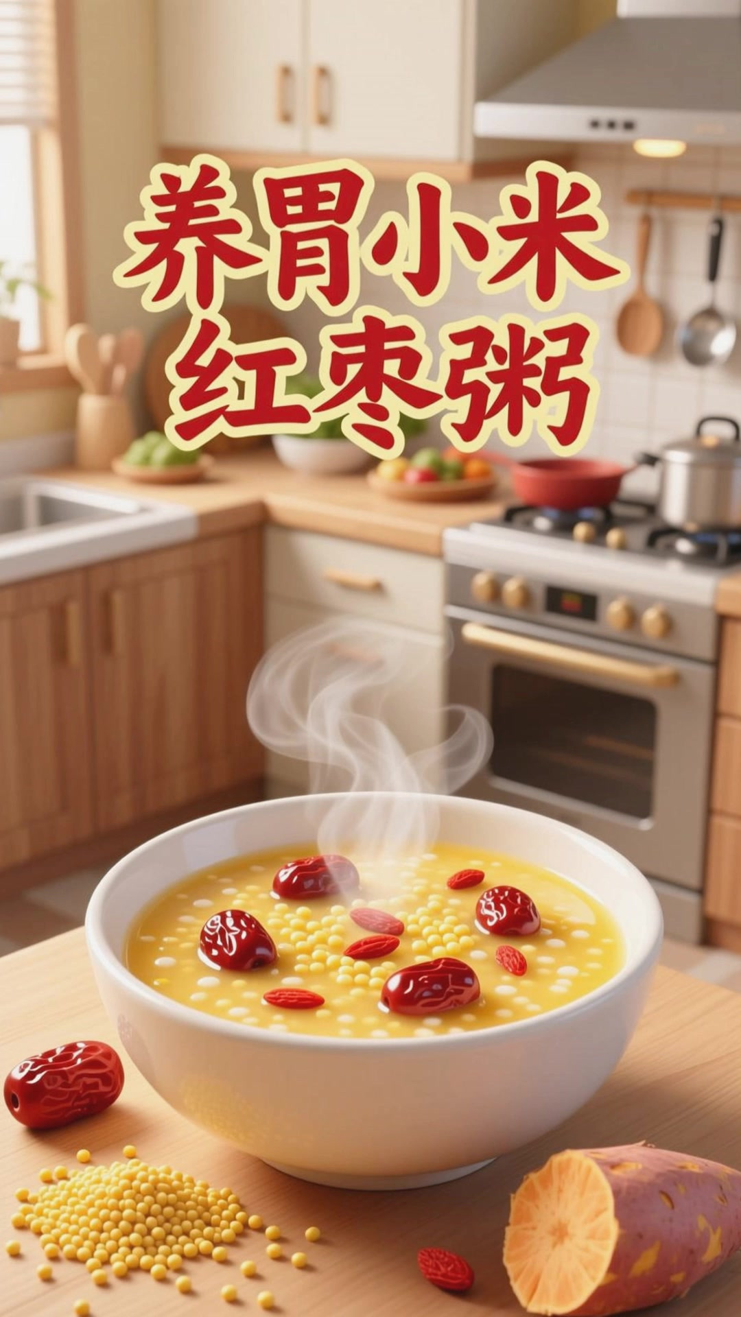 小米配红枣煮粥，香甜养胃健康养生超温和