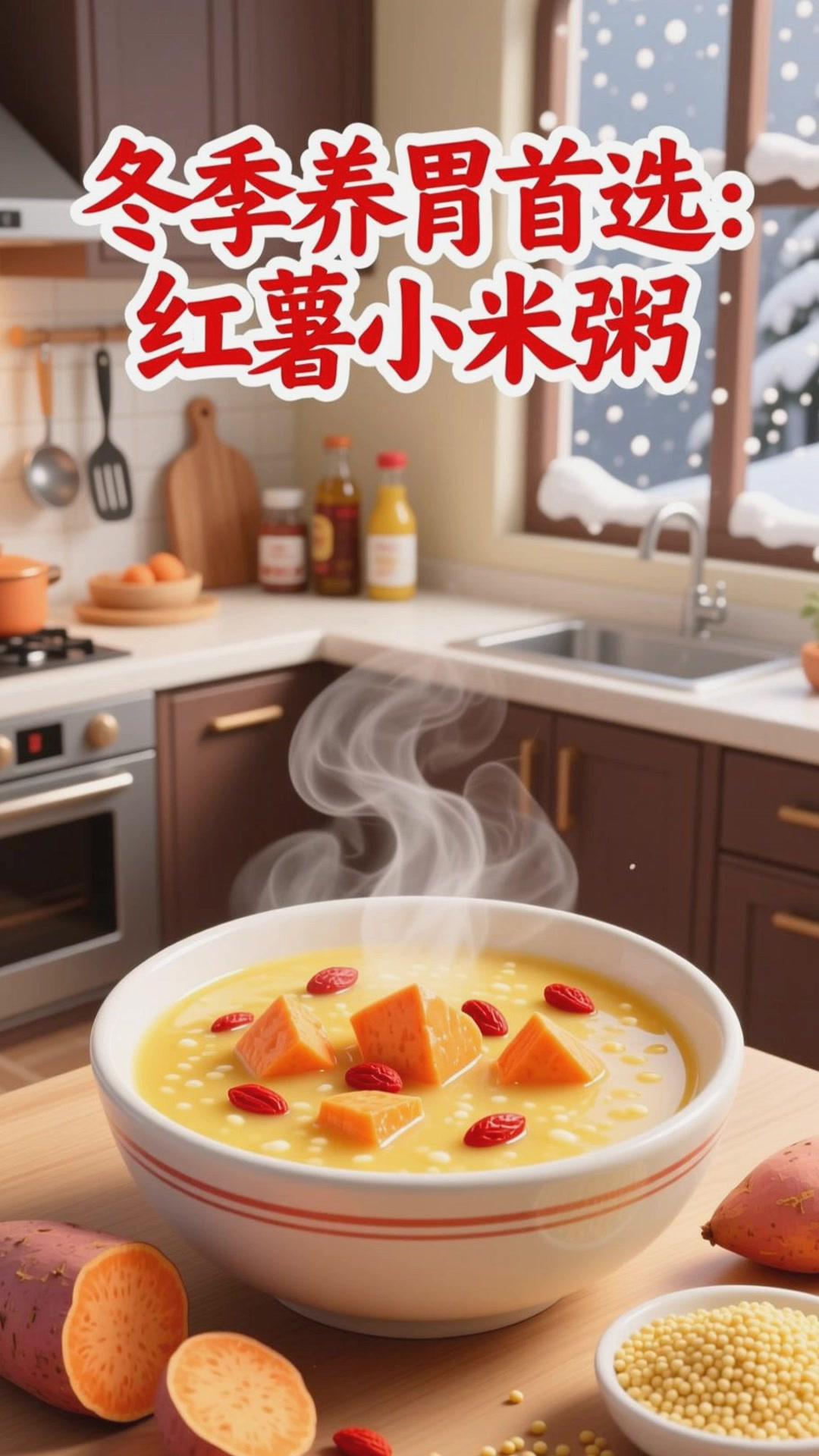 冬季吃红薯配小米，煮粥养胃健康养生