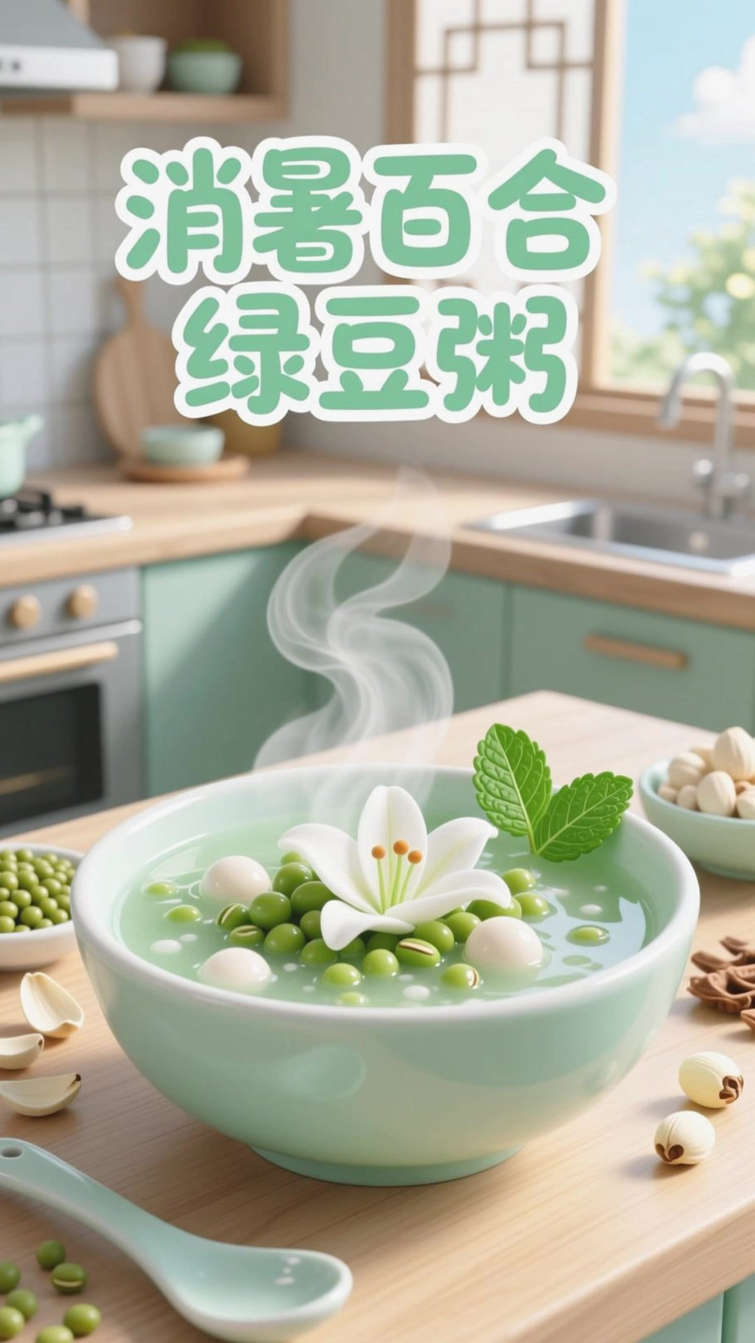 夏季养生滋润,百合绿豆粥