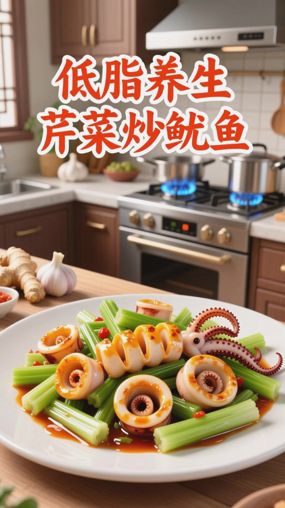 芹菜炒鱿鱼,低脂养生鲜香入味