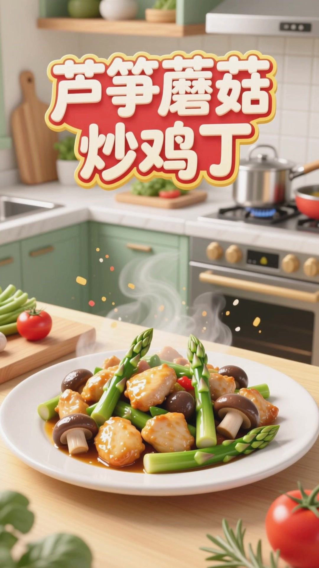 芦笋蘑菇炒鸡丁,鲜香营养新搭配
