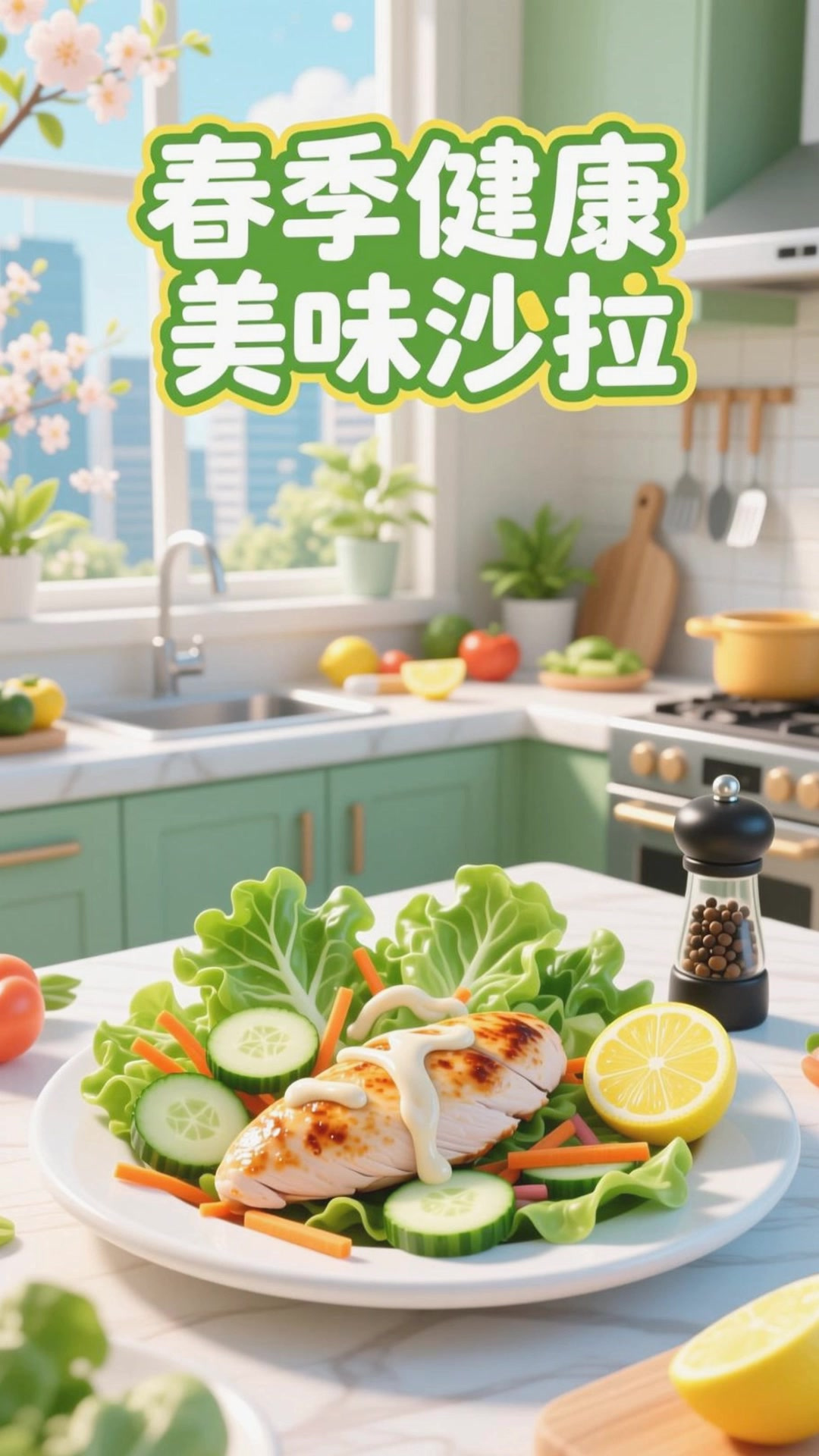 春季吃生菜,搭配鸡胸肉做沙拉超健康