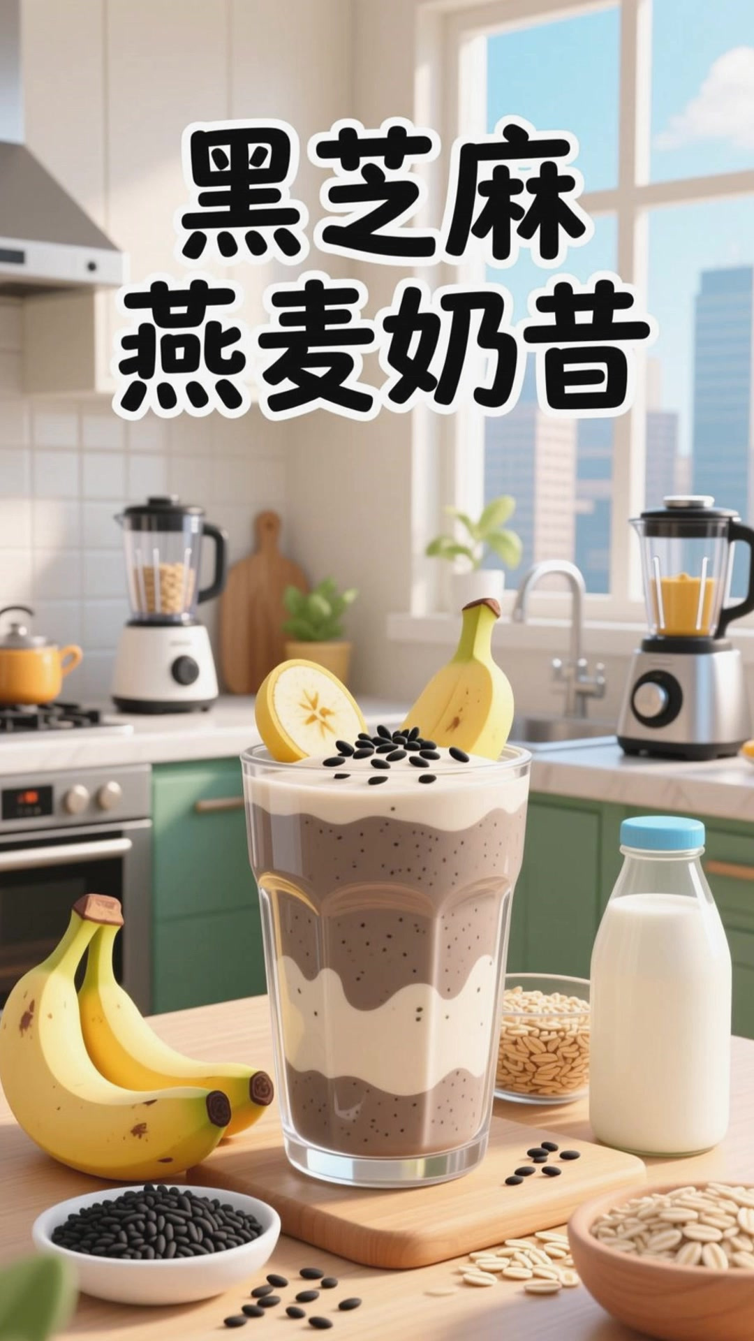 黑芝麻配燕麦奶昔,顺滑便捷健康养生