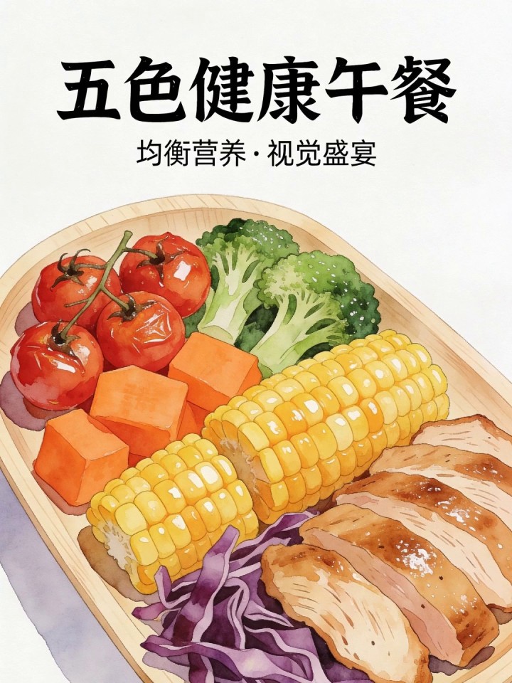午餐色彩丰富盘,五种颜色蔬菜蛋白,视觉食欲营养兼顾