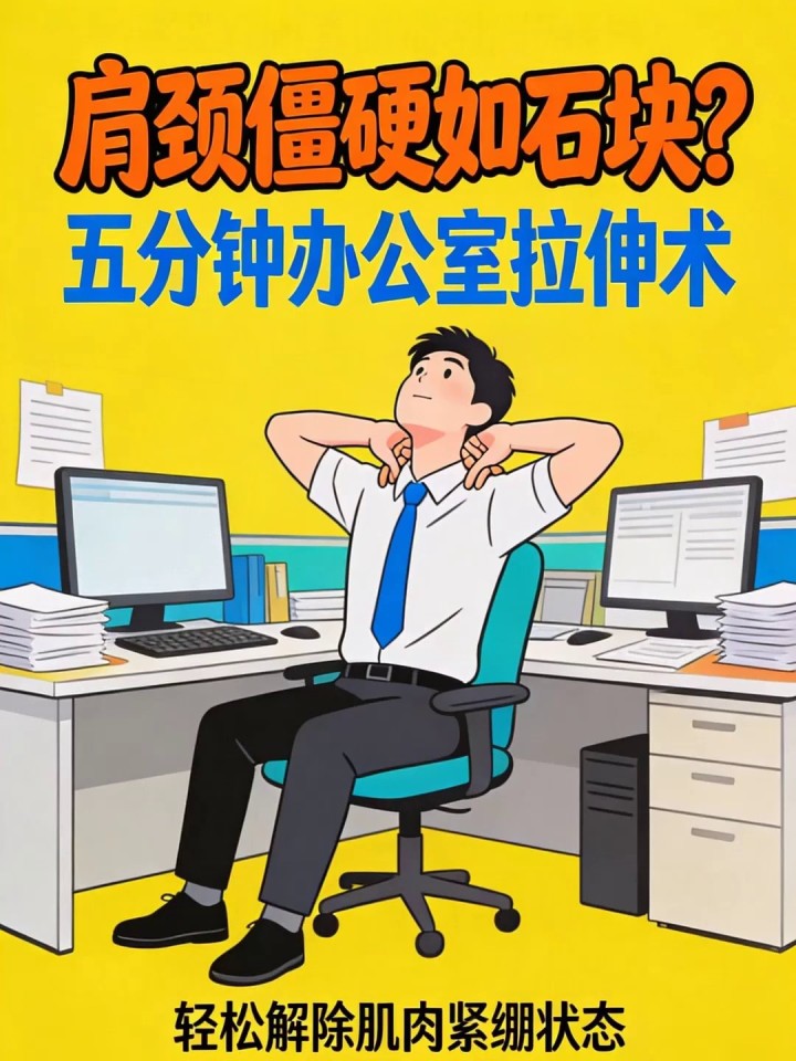 肩颈僵硬如石块?五分钟办公室拉伸术,轻松解除肌肉紧绷状态