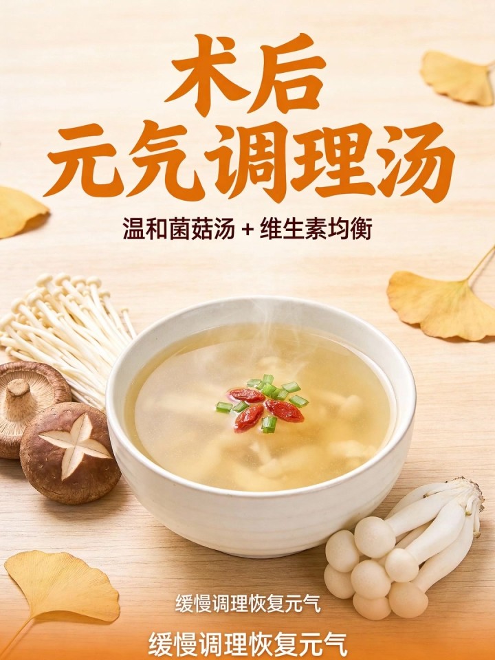 术后虚弱没力气?温和菌菇汤 + 维生素均衡,缓慢调理恢复元气!