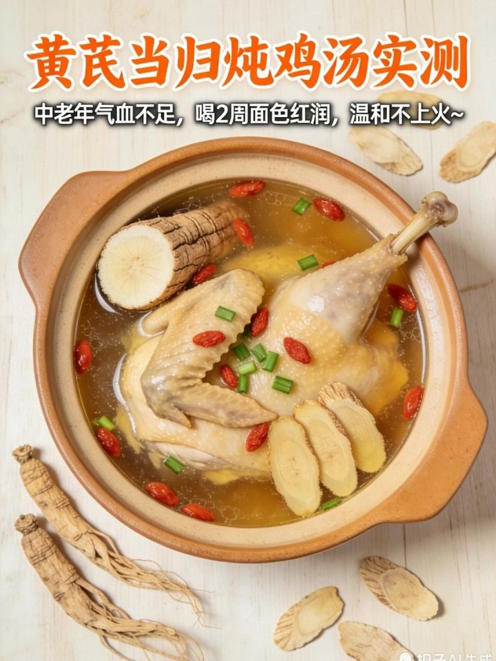 黄芪当归炖鸡汤实测!中老年气血不足,喝 2 周面色红润,温和不上火～