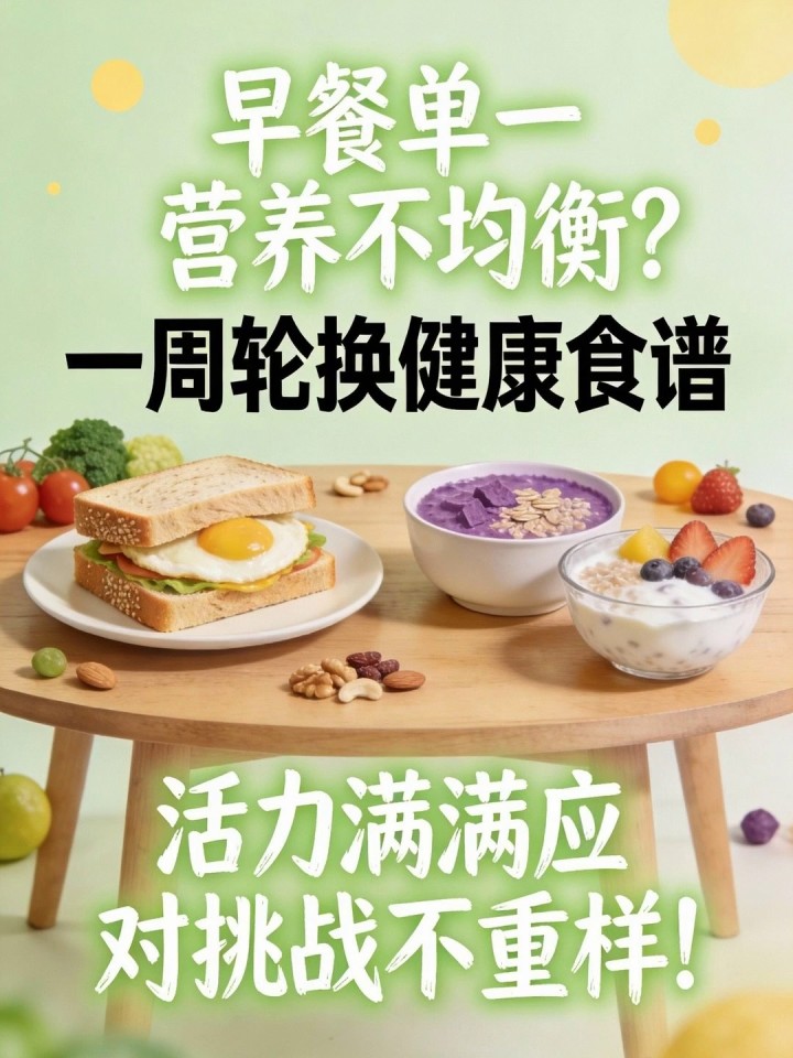 早餐单一营养不均衡?一周轮换健康食谱,活力满满应对挑战不重样!