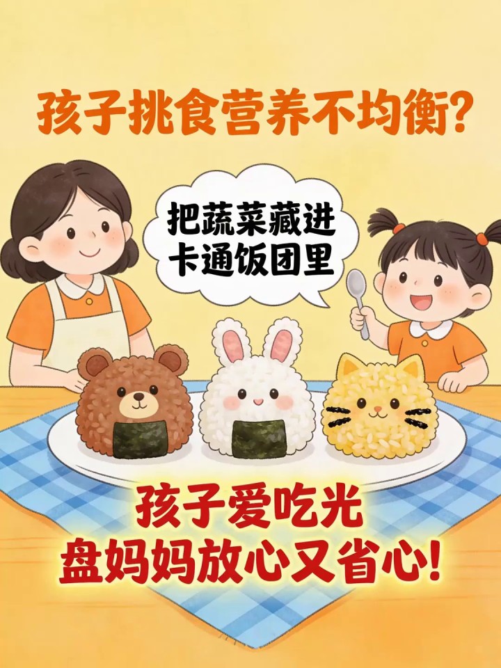 孩子挑食营养不均衡?把蔬菜藏进卡通饭团里,孩子爱吃光盘妈妈放心又省心!