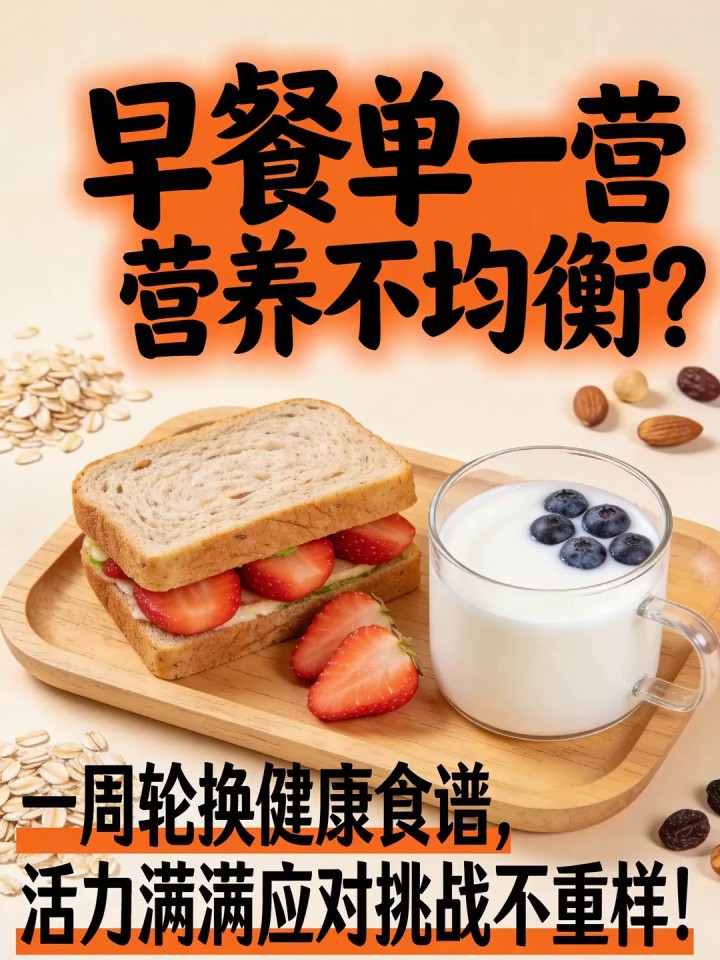 早餐单一营养不均衡?一周轮换健康食谱,活力满满应对挑战不重样!