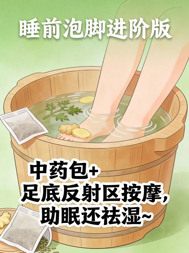 睡前泡脚进阶版?中药包 + 足底反射区按摩,助眠还祛湿～