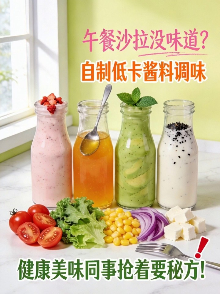 午餐沙拉没味道?自制低卡酱料调味,健康美味同事抢着要秘方!
