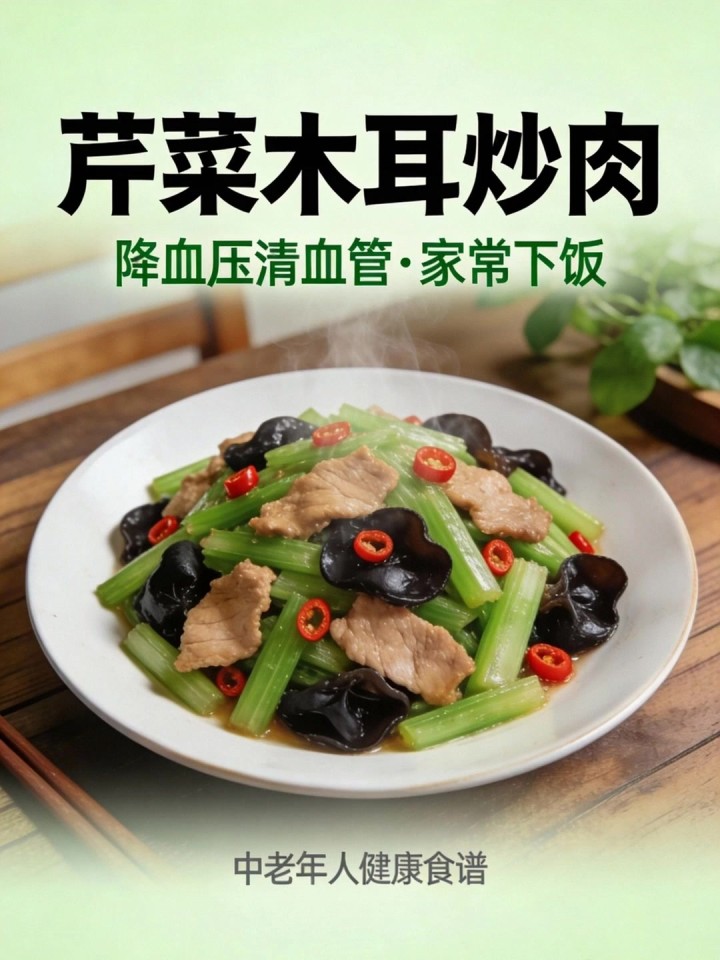 实测!芹菜 + 木耳炒肉,中老年人降血压清血管,家常做法不复杂,超下饭