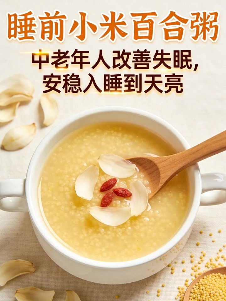 睡前喝 1 杯小米百合粥,中老年人改善失眠,安稳入睡到天亮