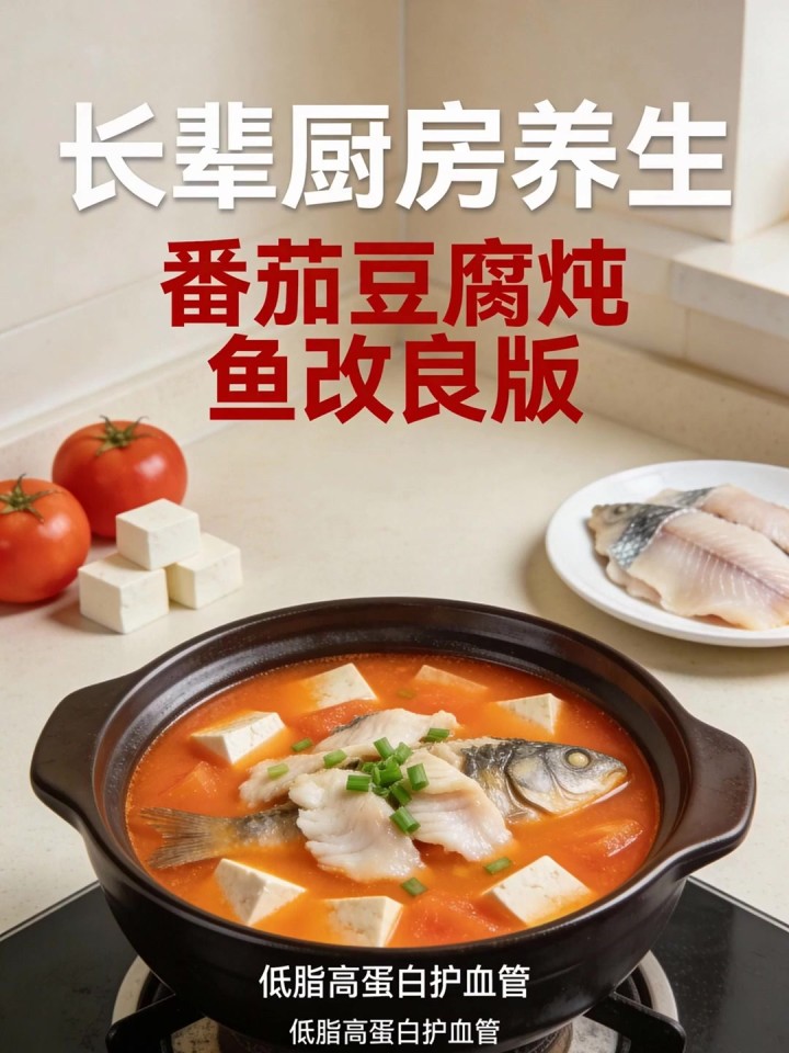 长辈厨房养生!番茄豆腐炖鱼改良版,低脂高蛋白护血管
