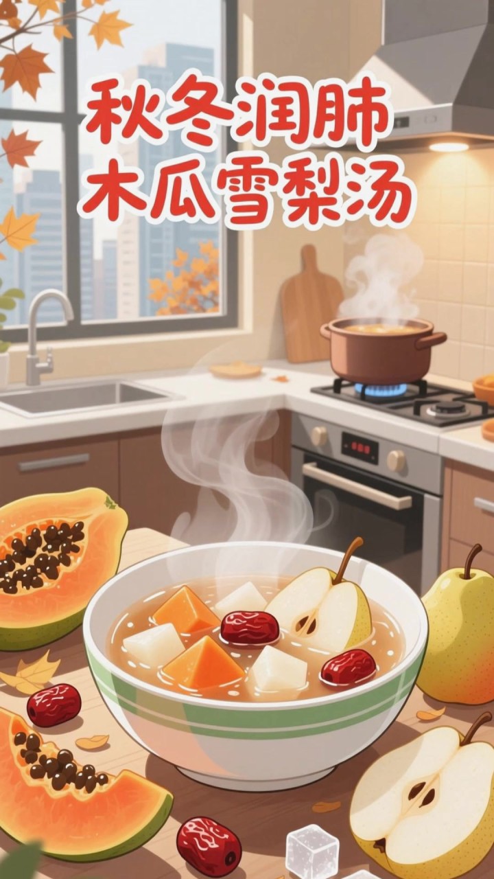 木瓜雪梨汤,清肺润喉佳品
