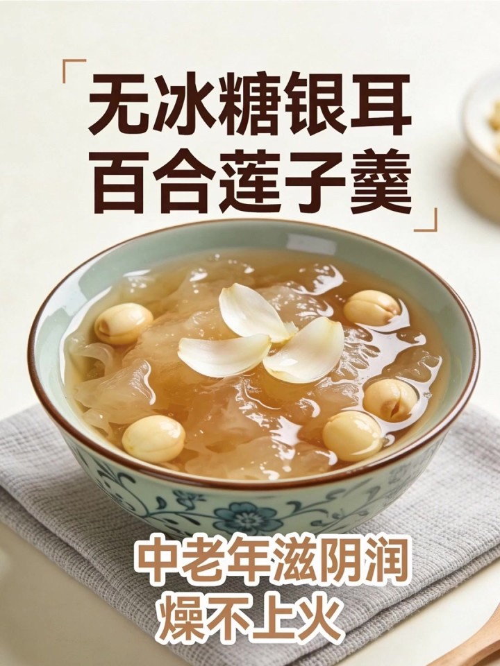 实测银耳百合莲子羹,无冰糖适合中老年,滋阴润燥不上火～