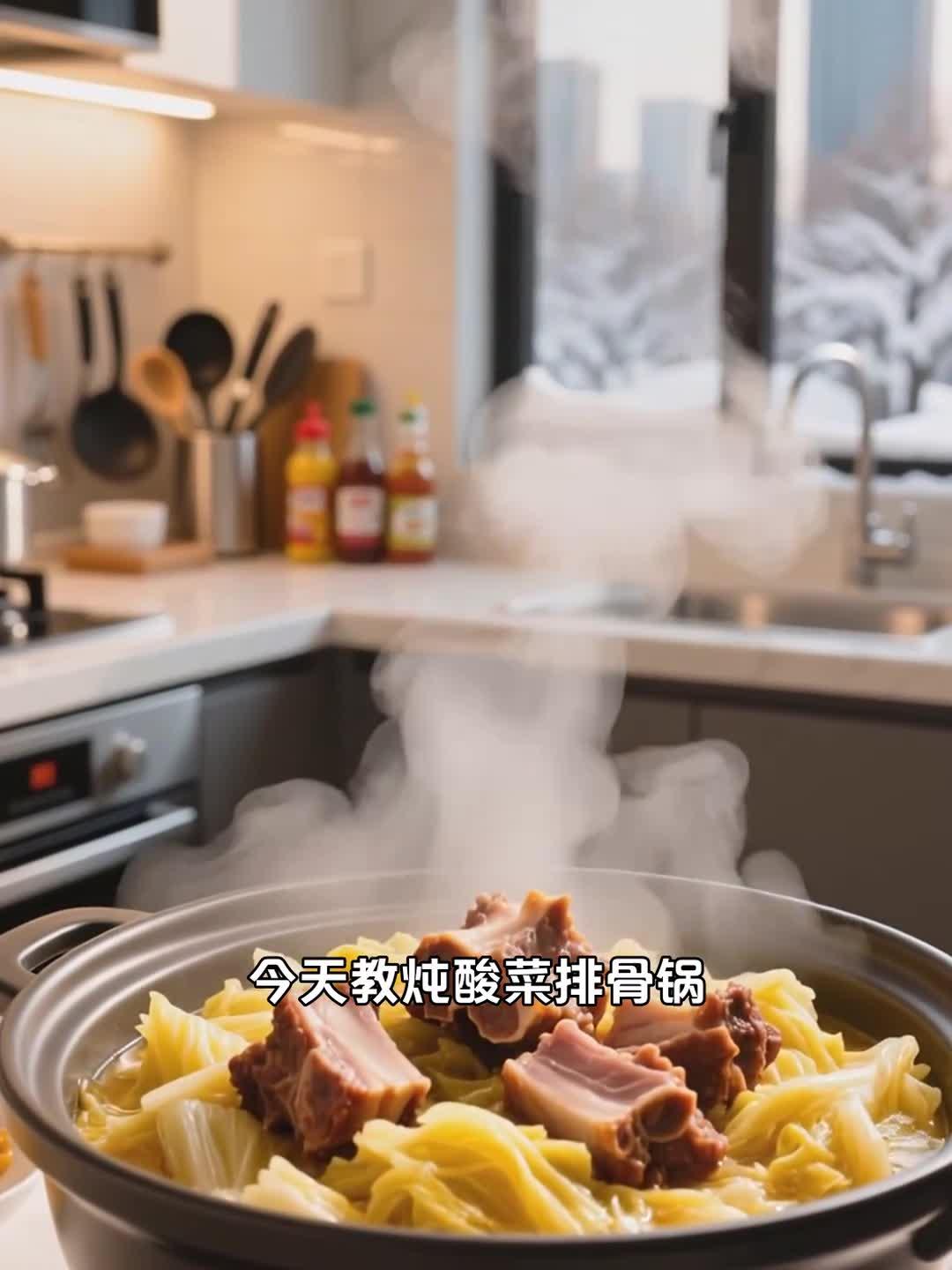寒潮居家炖酸菜排骨锅,健康养生酸爽开胃补热量