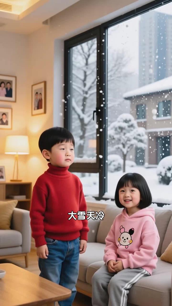 大雪儿童吃水果沙拉,健康养生补充多种维生素