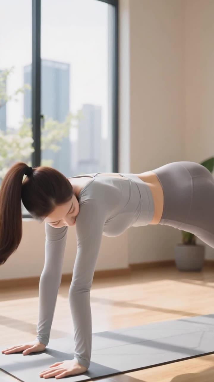 女性练瑜伽鸽子式,活髋部舒经络,健康养生练柔韧～