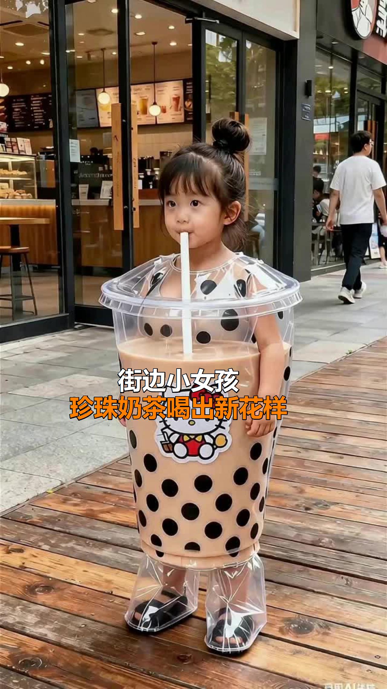 街边小女孩，珍珠奶茶喝出新花样