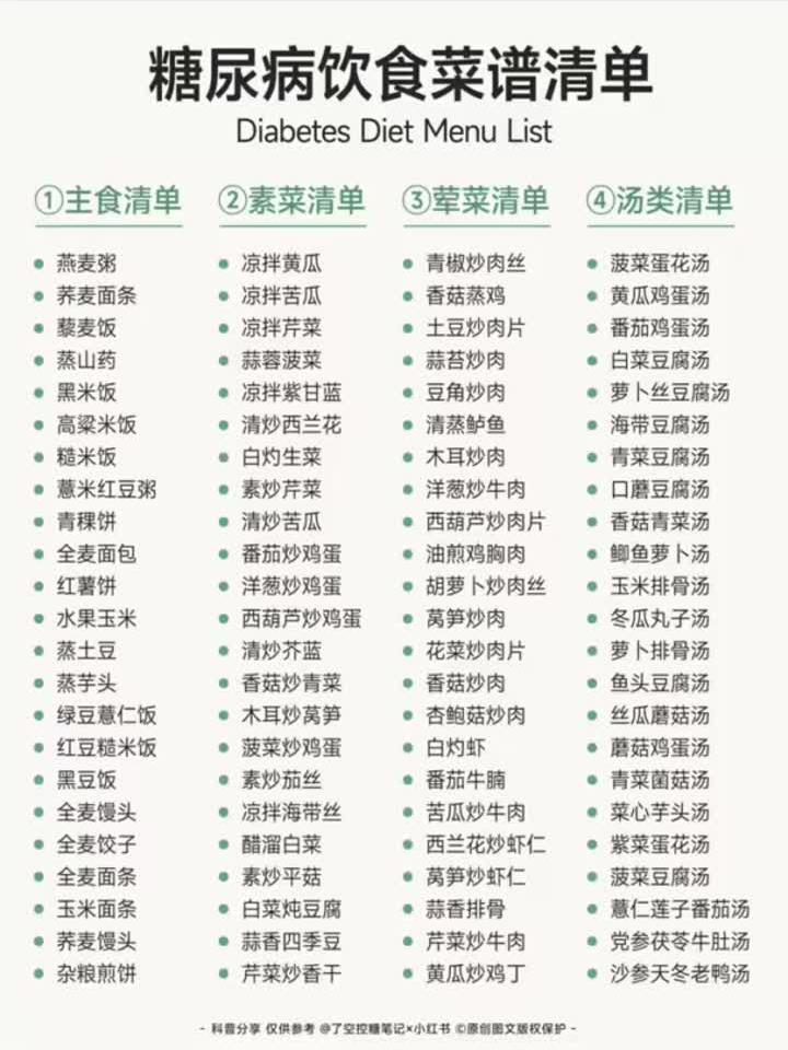 糖尿病饮食菜谱清单控糖期必看