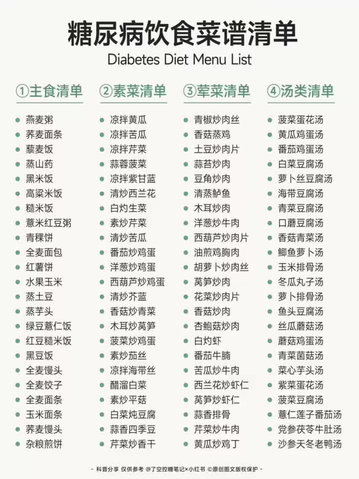 糖尿病饮食菜谱清单控糖期必看
