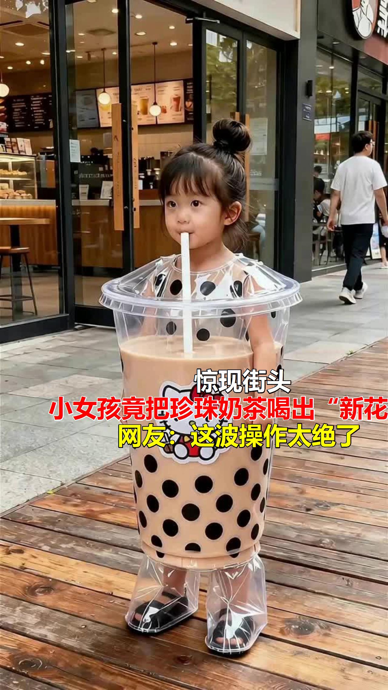 惊现街头!小女孩竟把珍珠奶茶喝出“新花样”,网友:这波操作太绝了!