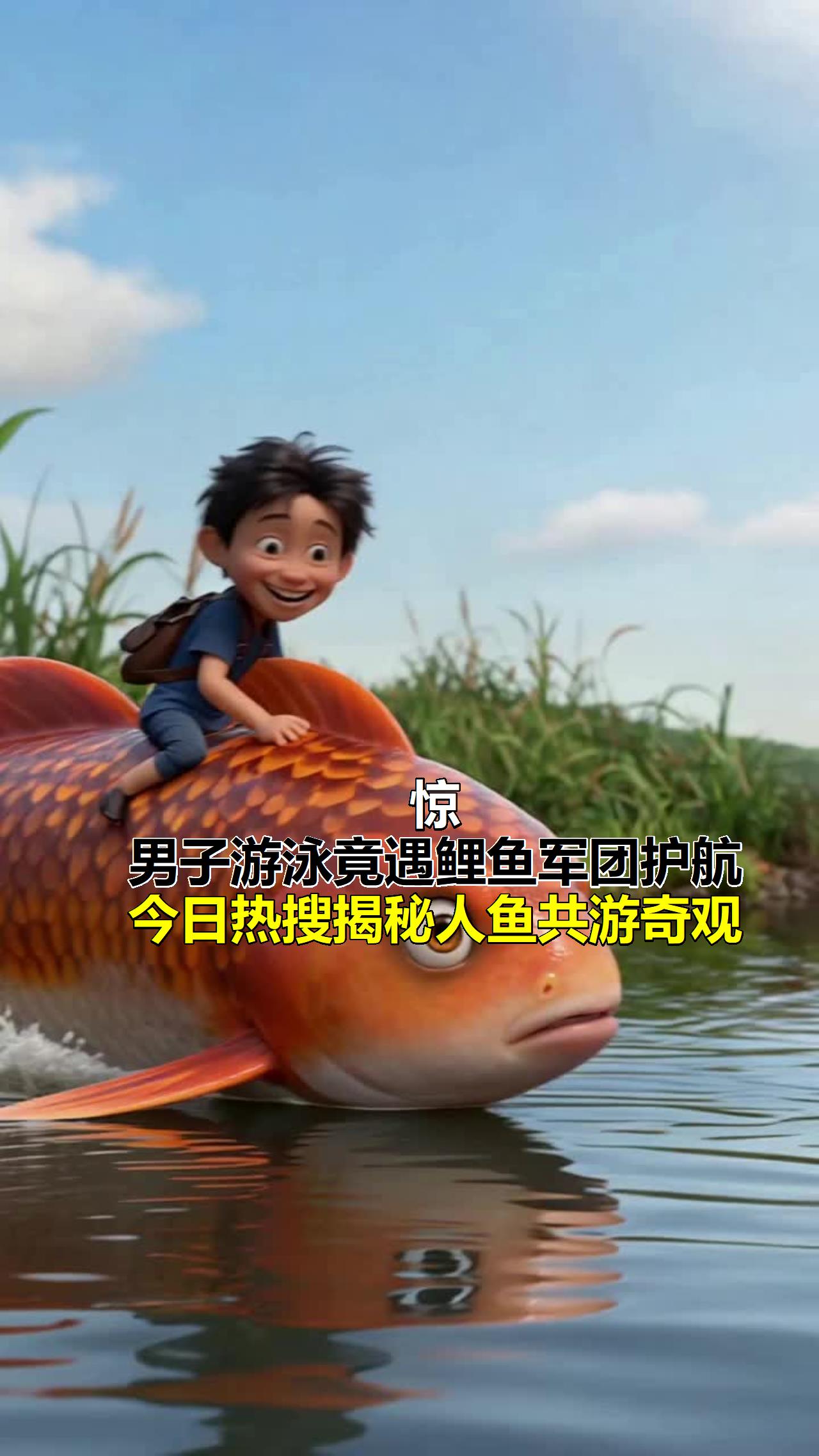 惊!男子游泳竟遇鲤鱼军团护航,今日热搜揭秘人鱼共游奇观