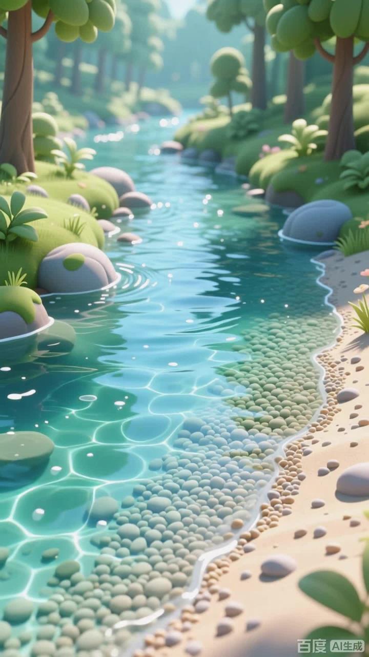 森林里的小溪清澈见底鱼儿嬉戏