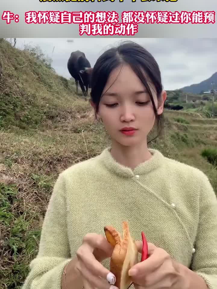 小姐姐吃面包居然预判到牛牛会来抢,牛:怀疑自己都没怀疑过你