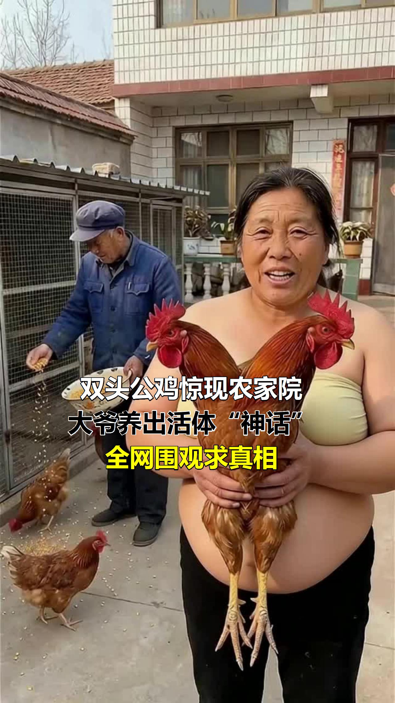 双头公鸡惊现农家院!大爷养出活体“神话”,全网围观求真相