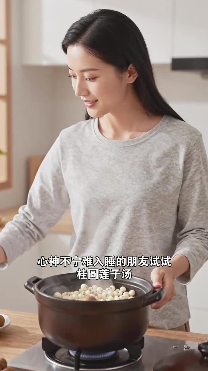 桂圆莲子煲汤饮用，补心安神，睡眠不好可以常喝