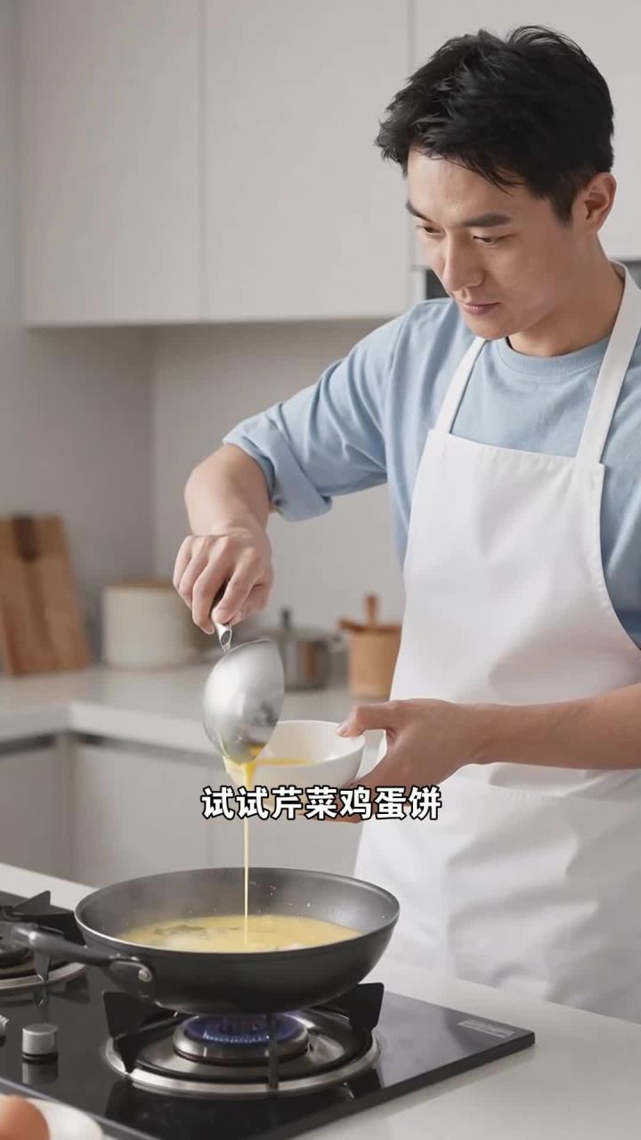 煎制芹菜鸡蛋饼咸香可口,早餐吃它,上班族能更有食欲吗?