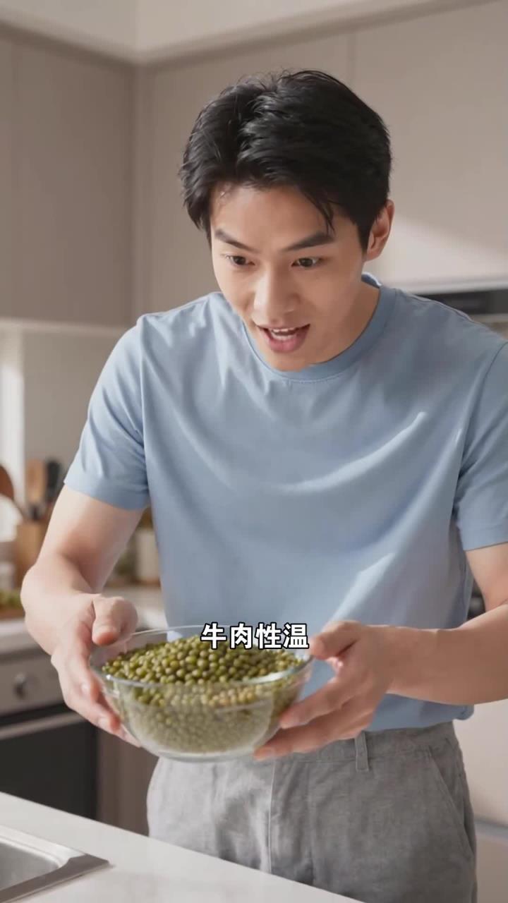 绿豆别和牛肉同吃，一凉一温，效果互相抵消