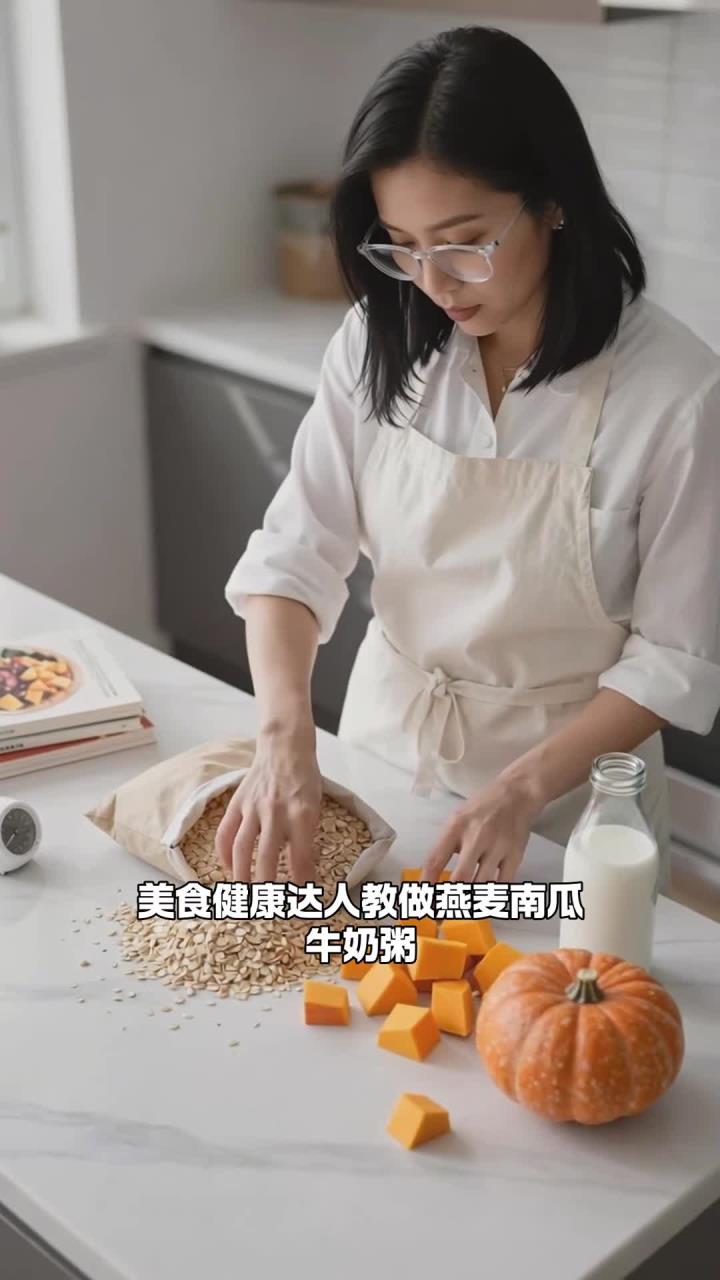 燕麦搭配南瓜和牛奶煮粥,饱腹控糖,口感香甜特别好吃