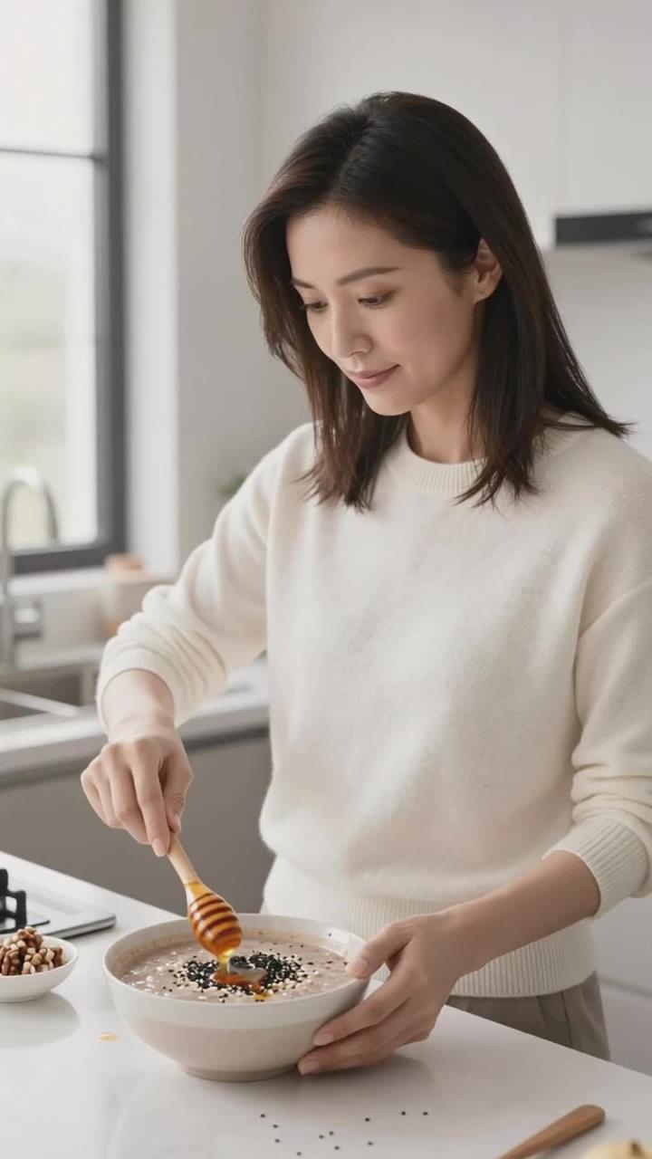 芝麻核桃粥蒸稠加蜂蜜，护发吃它，女性能让头发强韧吗？1