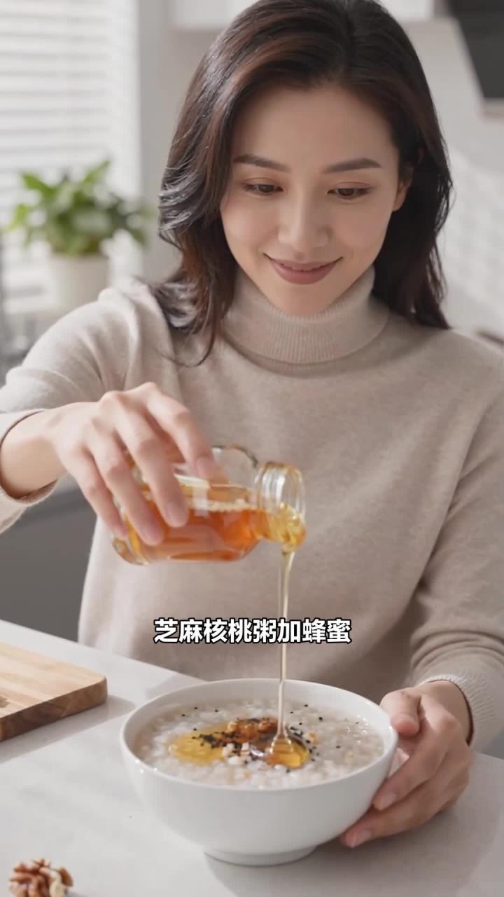 芝麻核桃粥蒸稠加蜂蜜，护发吃它，女性能让头发强韧吗？
