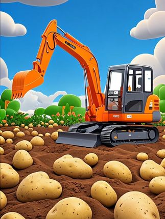 挖掘机挖土豆，搅拌车去抓鱼，工程车动画片大全