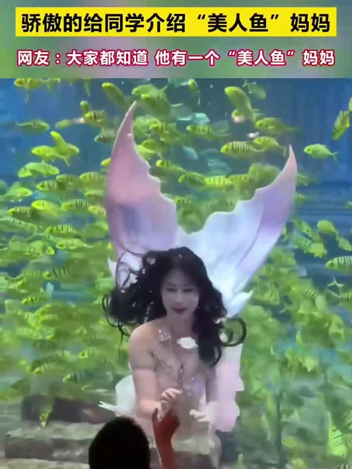 小朋友骄傲的给同学介绍“ 美人鱼 ”妈妈