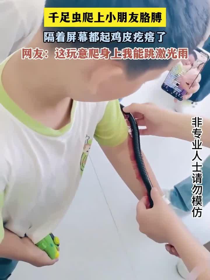 千足虫爬上小朋友胳膊,隔着屏幕都起鸡皮疙瘩了
